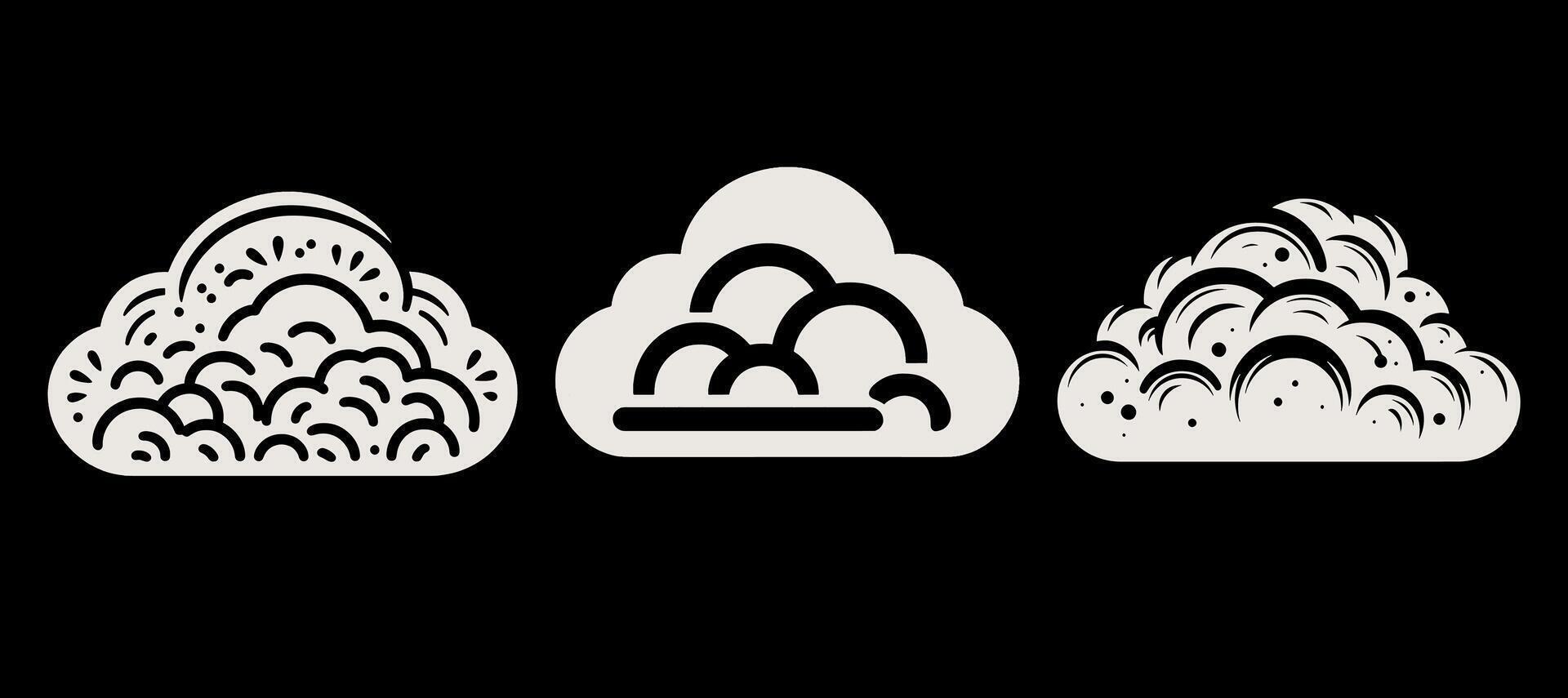 Three different types of clouds on a black background vector