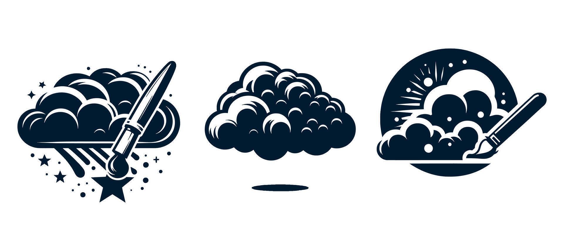 A set of three different icons for clouds, lightning and a star vector