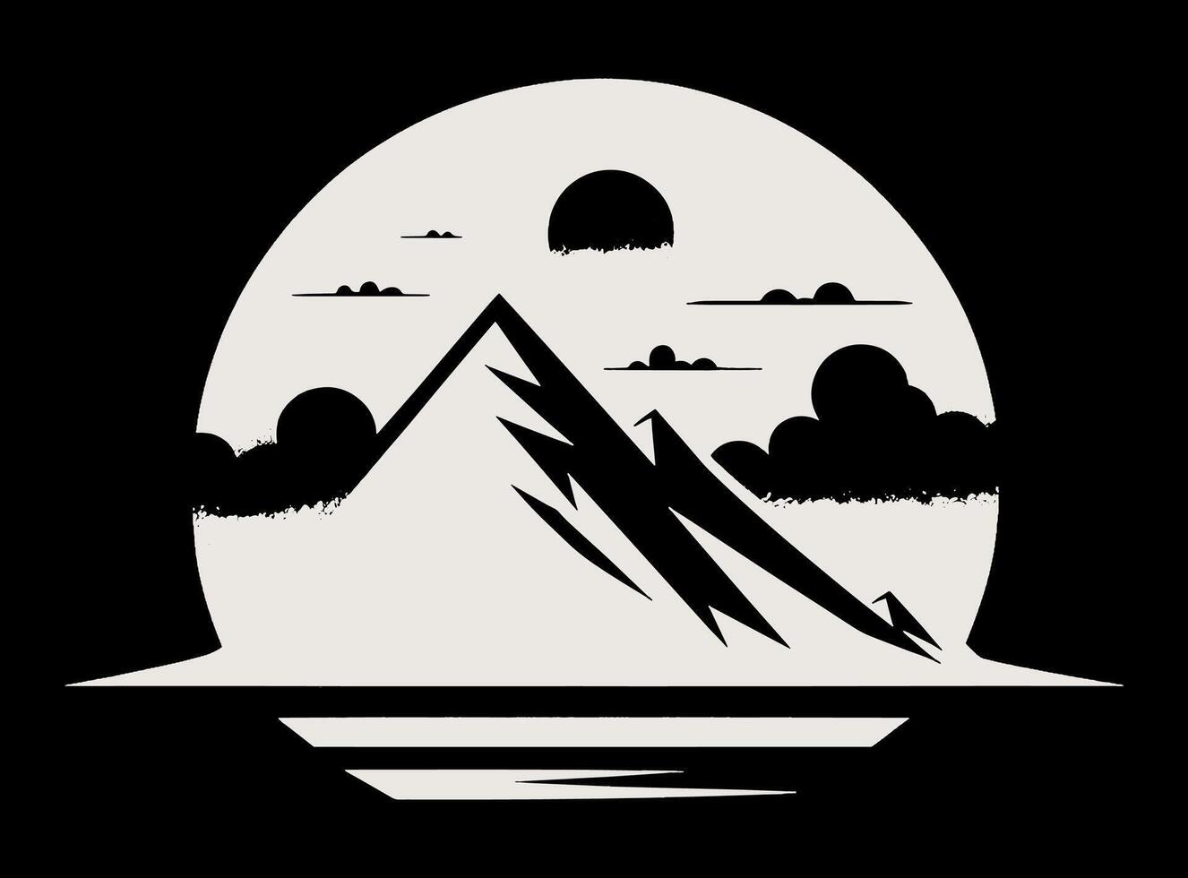A mountain with clouds and a sun. vector
