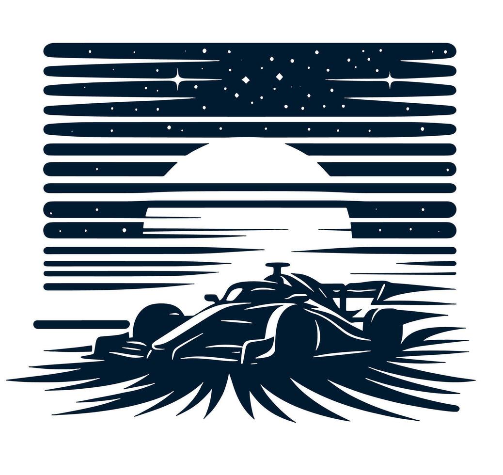 A racing car in the night sky with the moon in the background vector