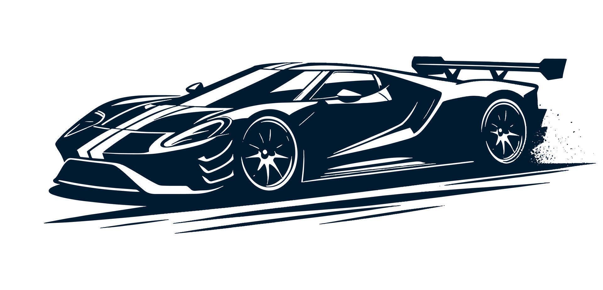 A black and white racing car on a background. vector
