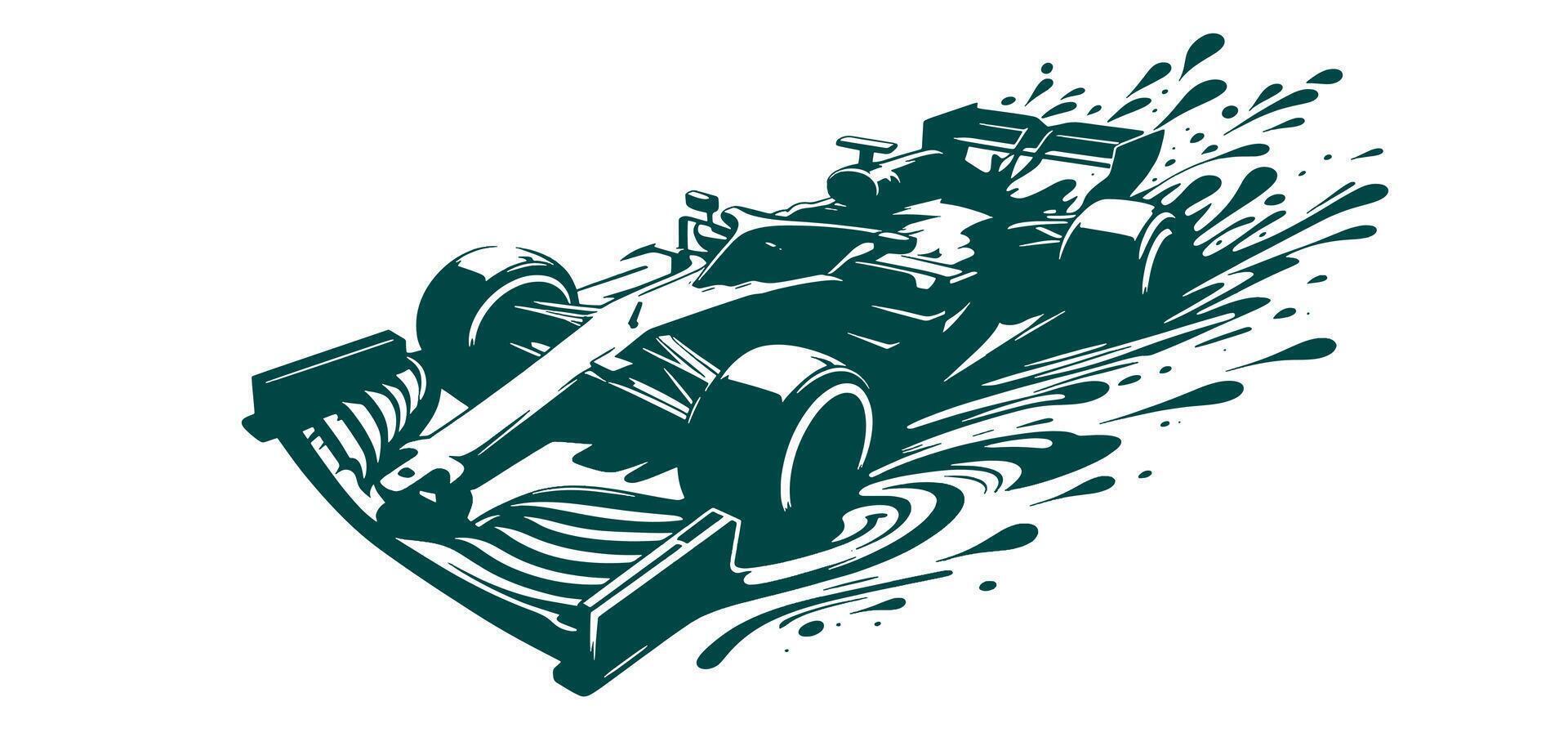 A racing car is shown in a splash of green paint. vector