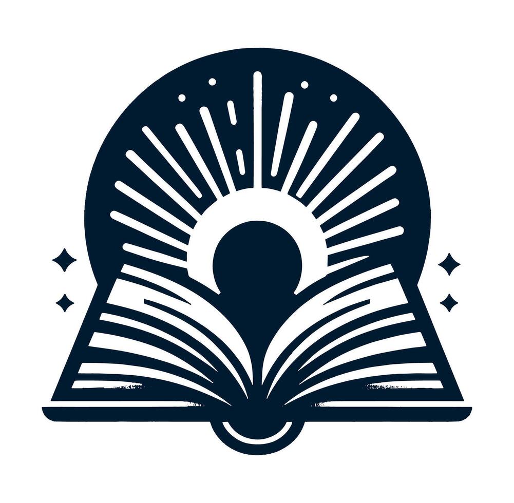 An open book with rays of light coming out of it with a background. vector
