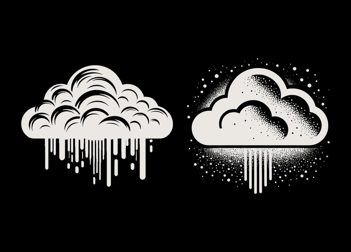 Two different types of clouds are shown on a black background vector
