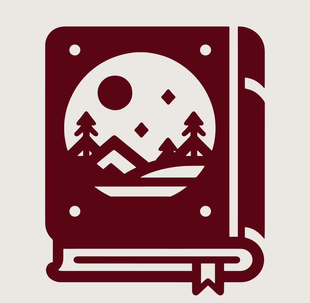 A book with a mountain and trees of it on gray. vector