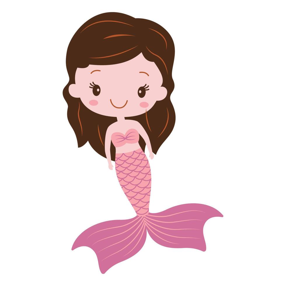 Cute Pretty Little Girl Mermaid Mascot Cartoon Character in the Sea with Happy Expression vector