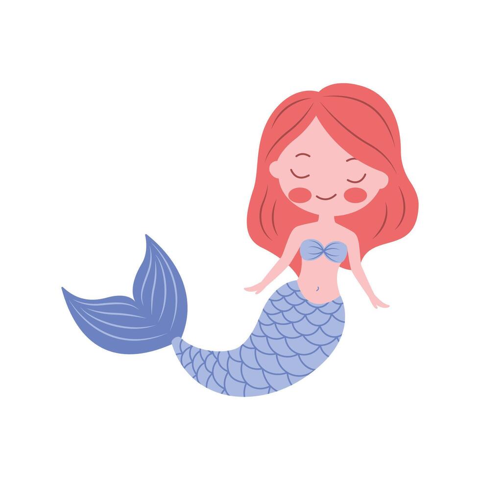 Funny Pretty Little Girl Mermaid Cartoon Character in the Sea with Happy Expression vector