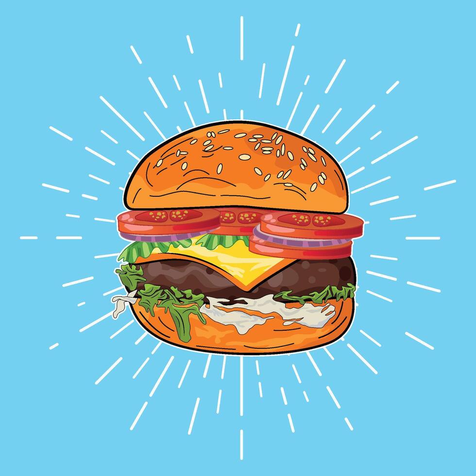 Hamburger with vintage style and blue background vector