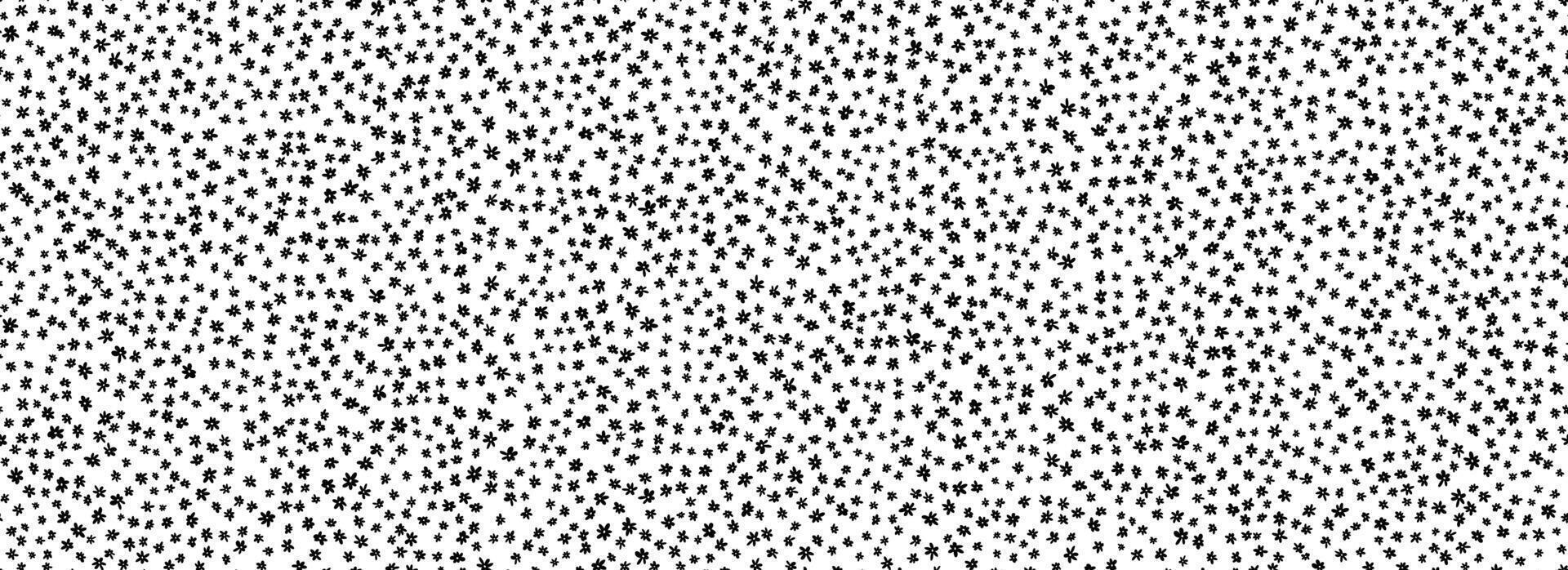 Tiny black flowers seamless pattern. Ditsy repeated pattern. Floral background for textile print, fabric swatch, dress ornament, clothes design ornament. Cute romantic ditzy wallpaper vector