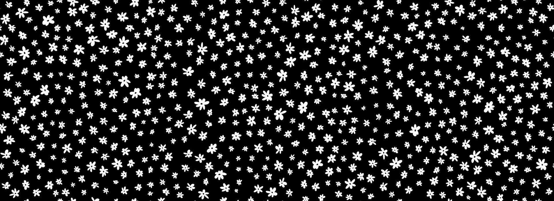 Tiny flowers seamless pattern. Black and white ditsy repeated pattern. Floral background for textile print, fabric swatch, dress ornament, clothes design ornament. Cute romantic ditzy wallpaper vector