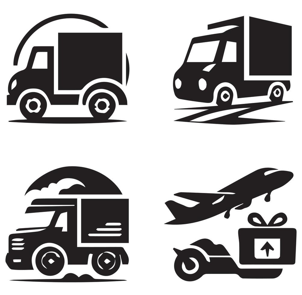 Different 4 Simple Car Icons Silhouette on a White Background vector