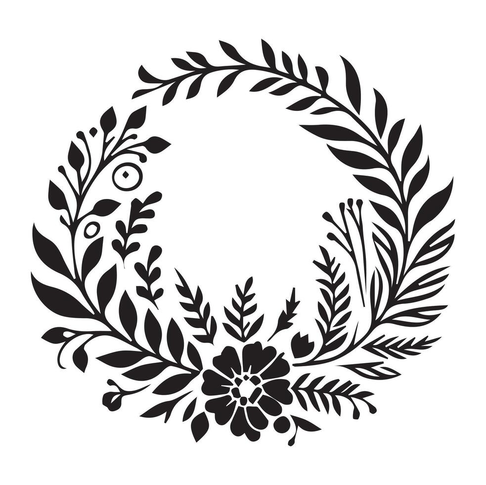 Minimalist Floral Wreath Designs in Silhouette on a White Background vector