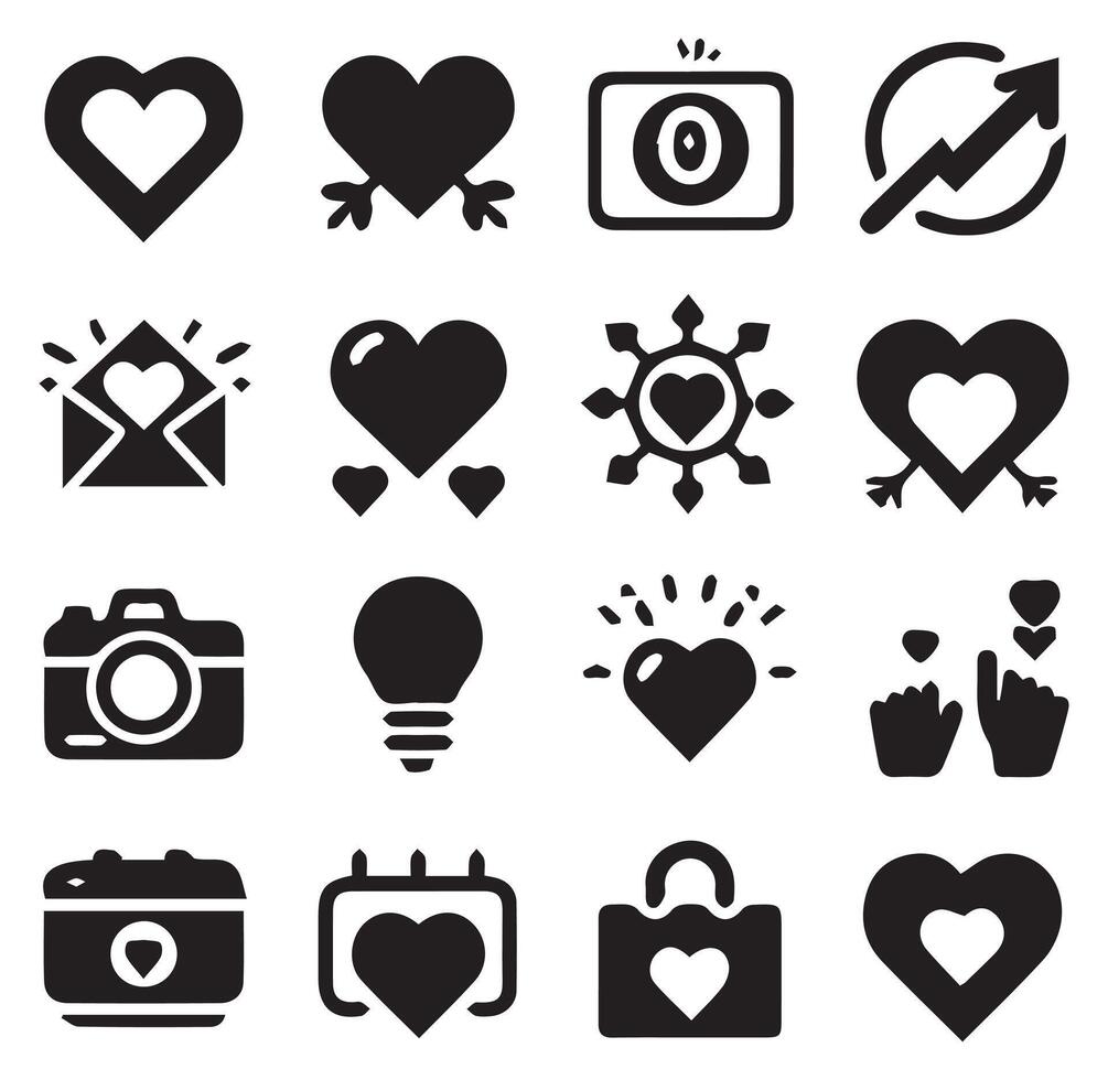 Various Heart and Love Silhouettes on a White Background vector