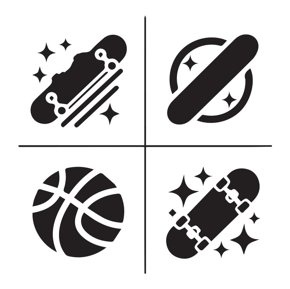 Energetic Skateboard and Sports Symbols in Silhouette Form vector