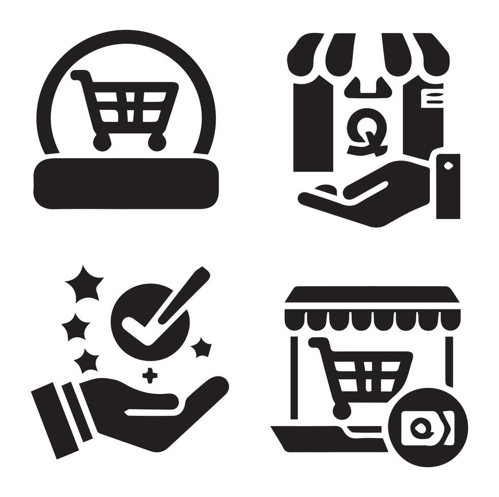 Online Different type Shopping Icons 4 Silhouette on a White Background vector