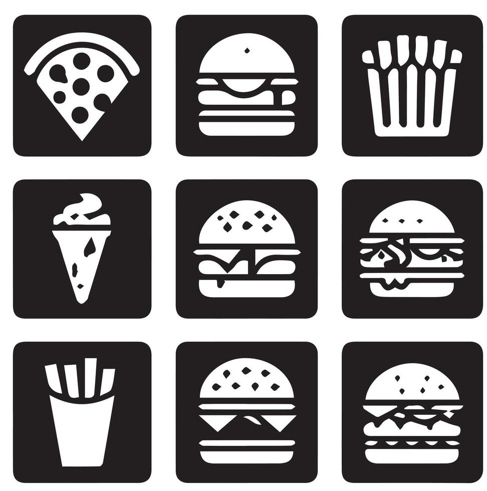 Various Street Food Silhouettes on a White Background vector