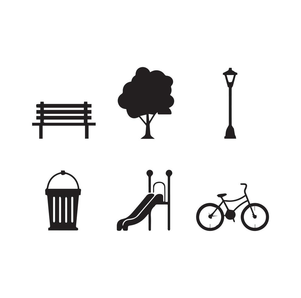 Minimalist Park Elements Silhouettes Trees, Benches, and Paths vector