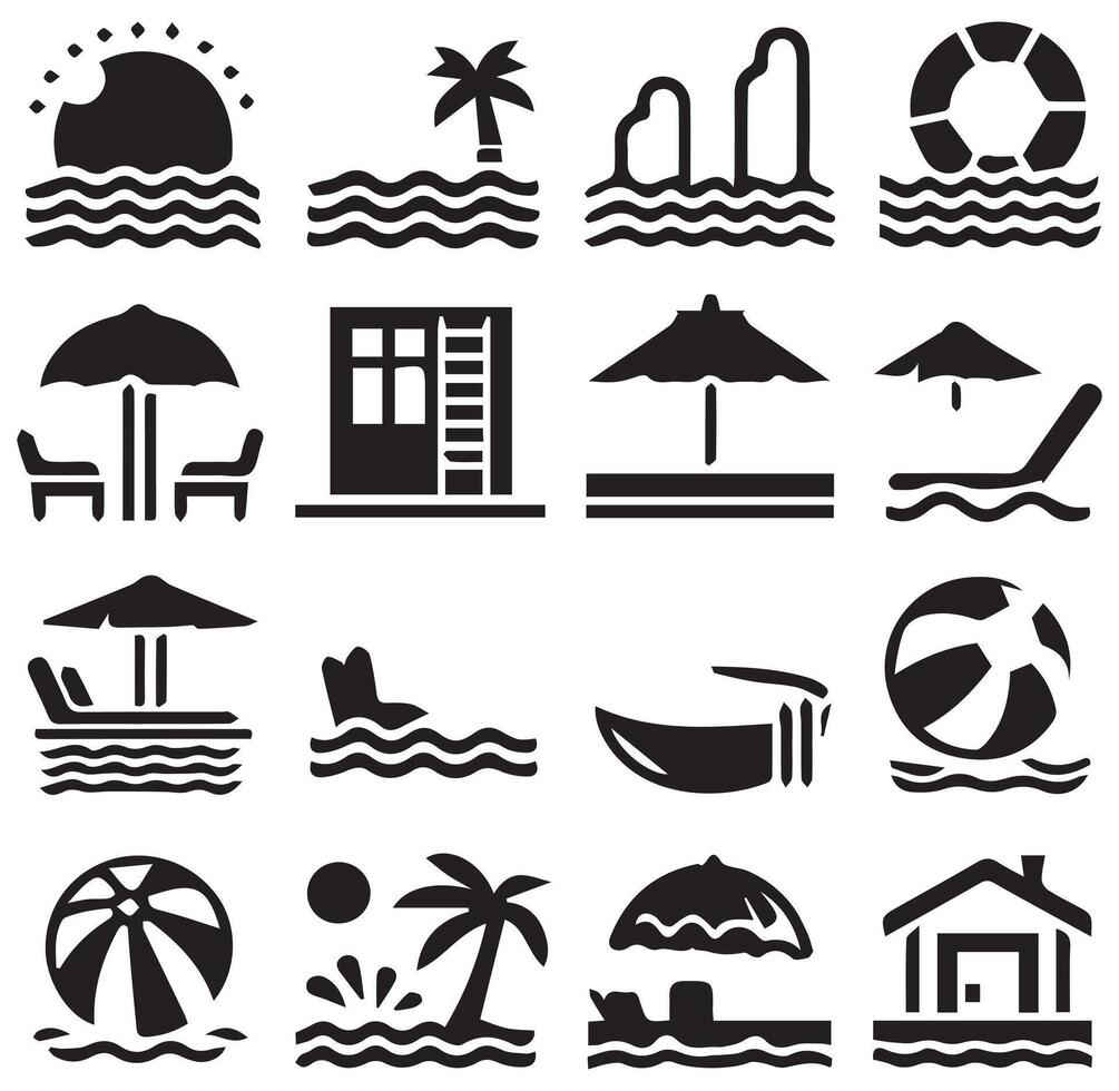 Collection of Travel Elements Silhouettes on a Clean White Background vector