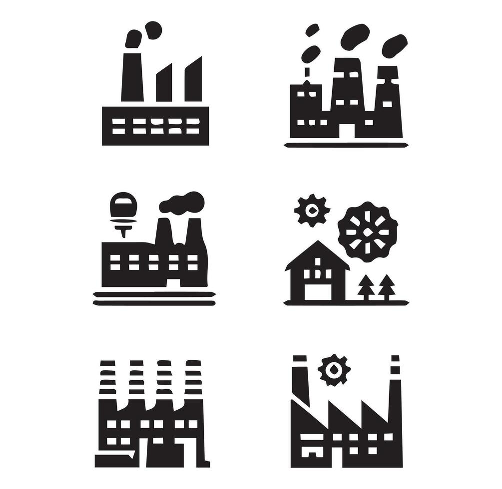 various of Industrial factories icons Silhouette on a White Background vector