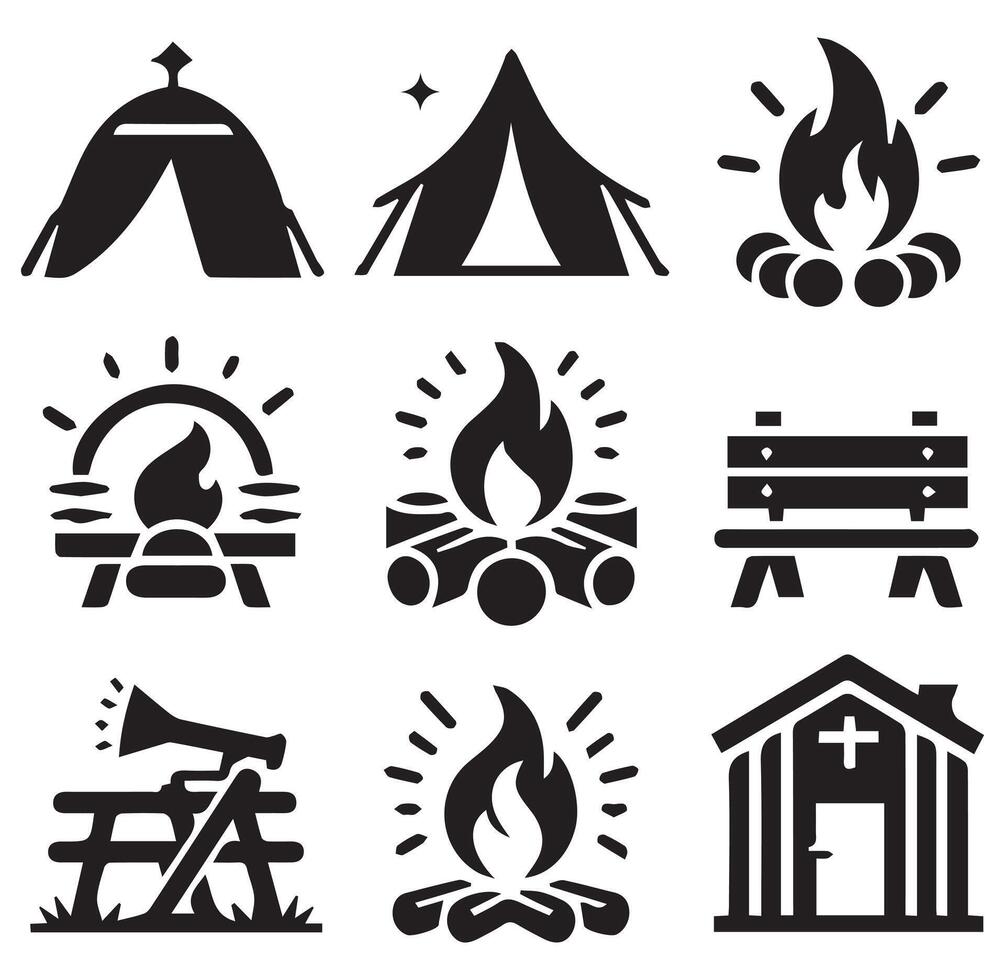 Different Tent Silhouette on a White Background vector