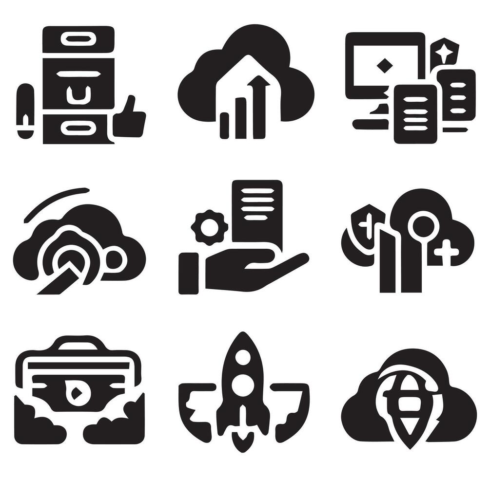 Different type Modern Cloud Storage Icons Silhouette on a White Background vector
