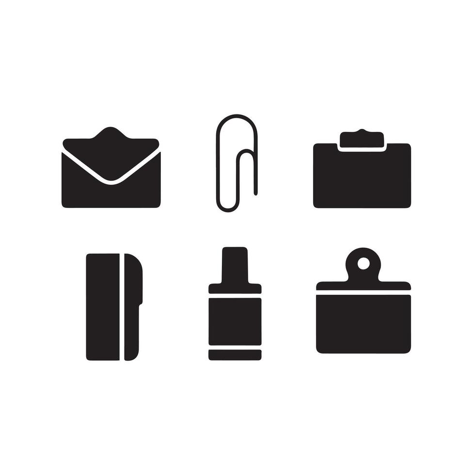 Clean and Modern Paperclip and Stationery Silhouettes for Office Use vector