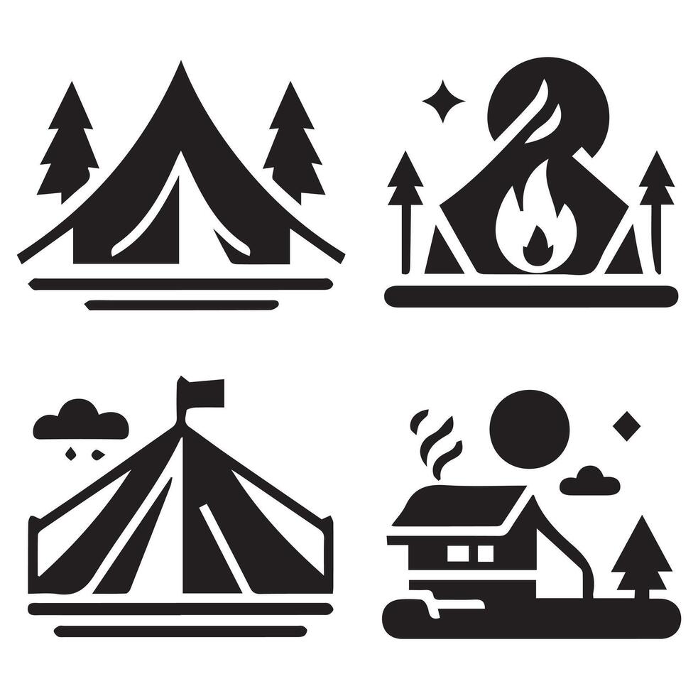 Minimalist Camping and Tent Silhouettes on a White Background vector
