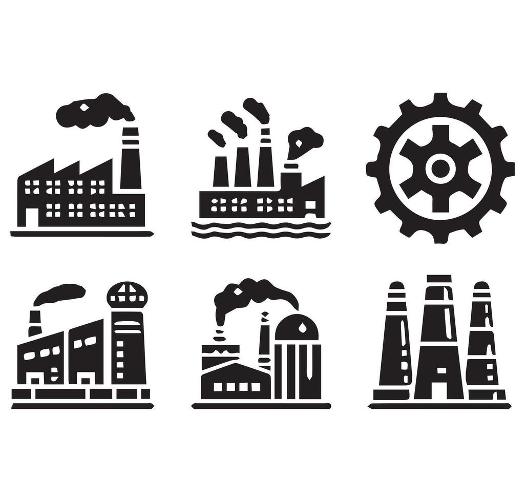 unique of Industrial factories icons Silhouette on a White Background vector
