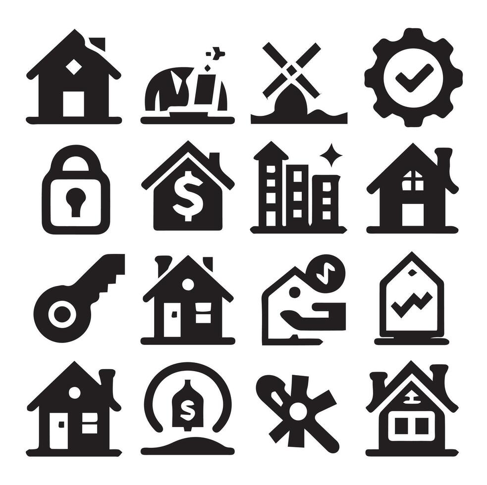 Different type Real estate Silhouette on a White Background vector