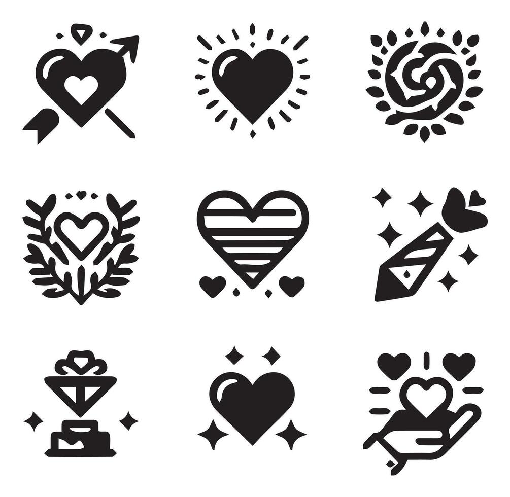 Minimalist Love Icons Heart, Romance, and Affection Symbols vector