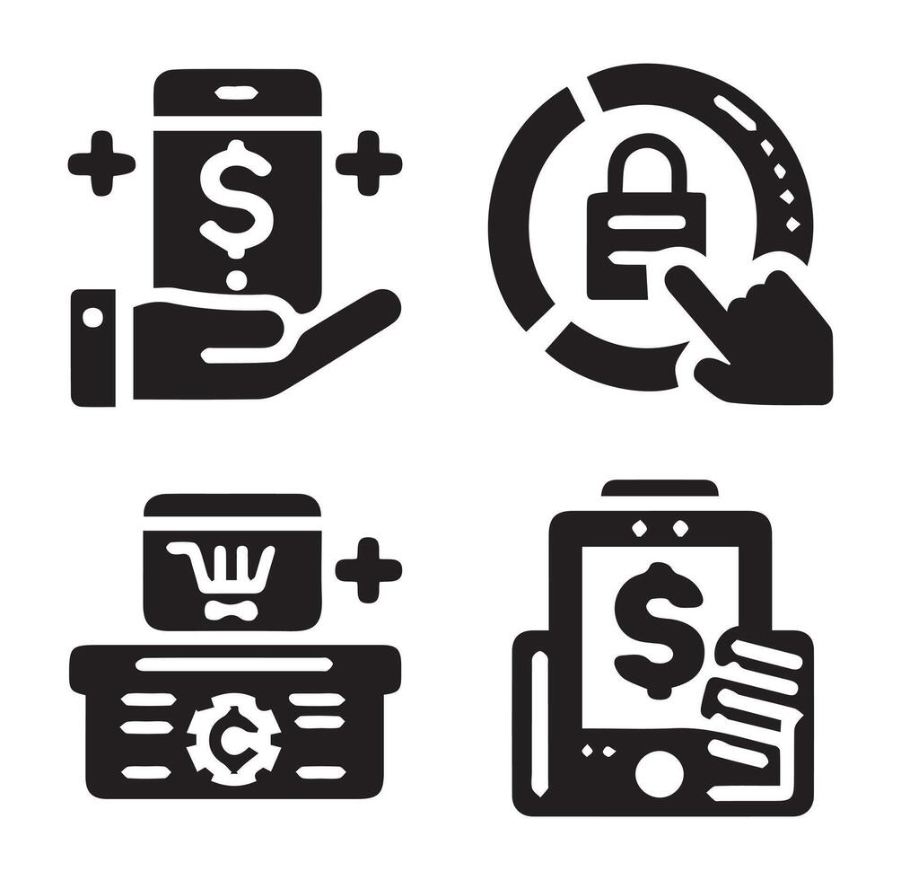 Shopping Online Icons Different 4 Silhouette on a White Background vector