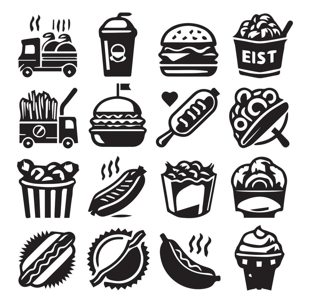 Fast Food and Street Snacks Silhouettes in Monochrome vector