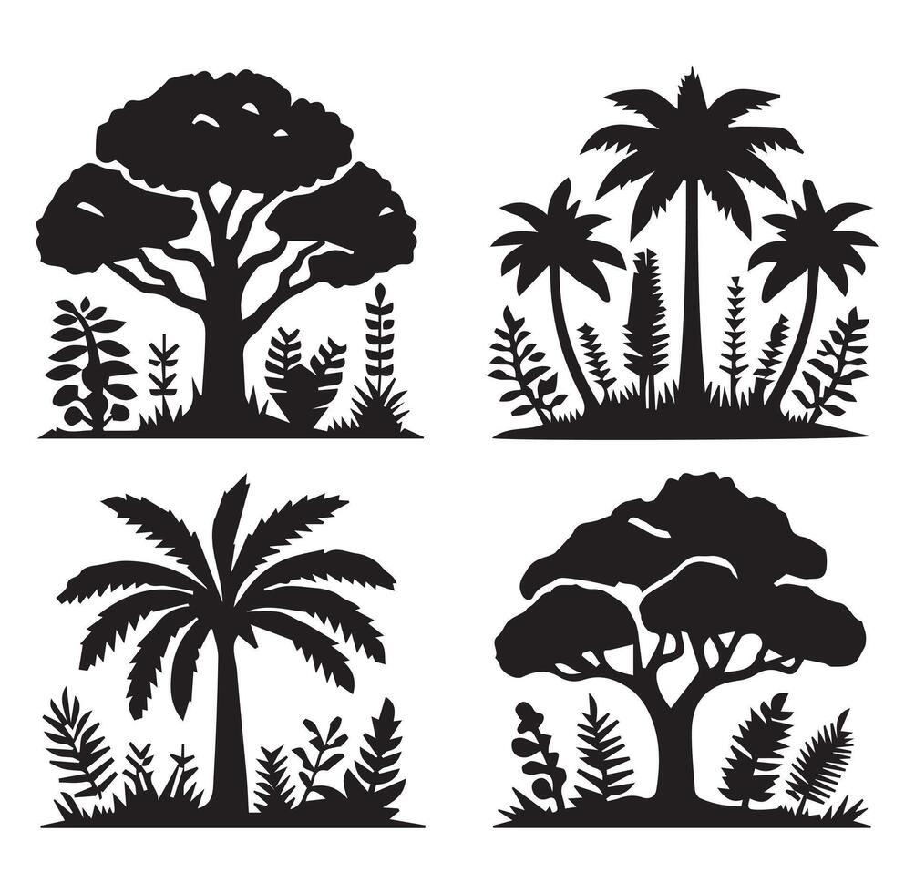 Trees and Plants Different 4 Silhouette on a White Background vector