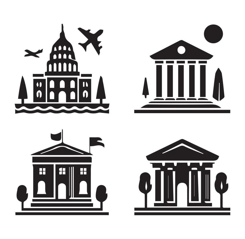 Silhouettes of Building and Architecture Different 4 Silhouette on a White Background vector