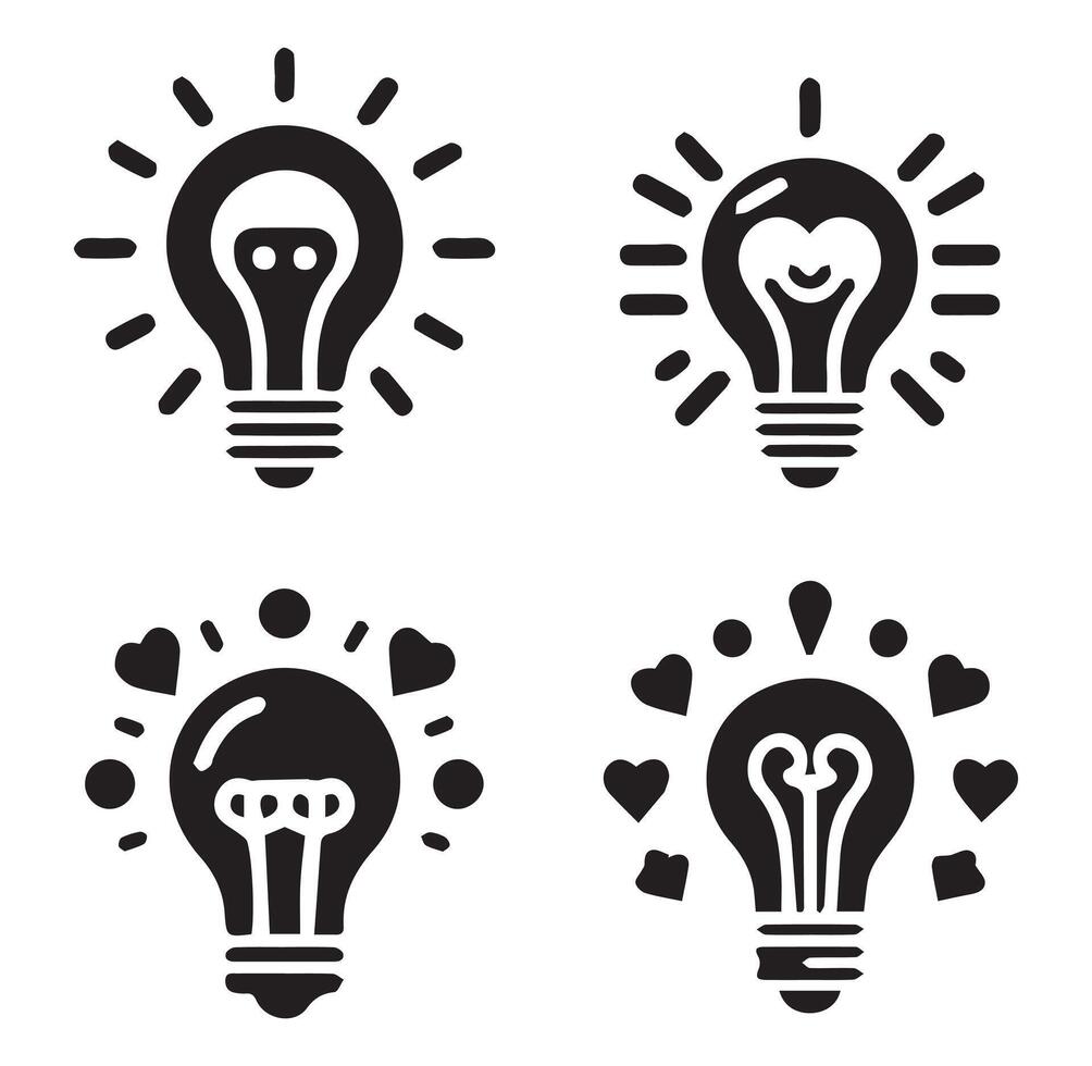 Creative Light Bulb Silhouettes in Different Styles on a White Background vector