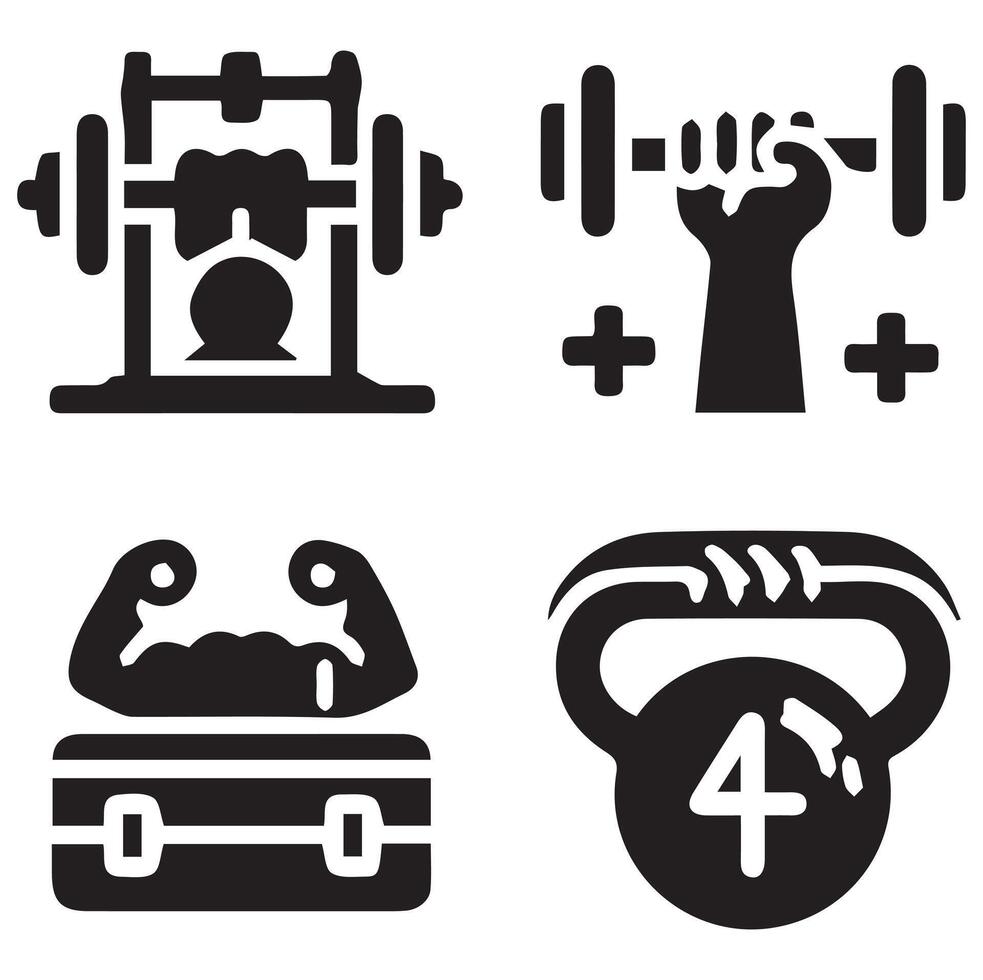 unique Gym and Exercise Icons Different 4 Silhouette on a White Background vector