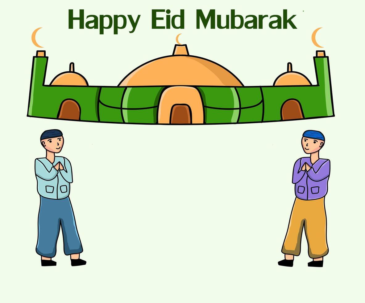 Eid mubarak greeting poster with mosque background vector