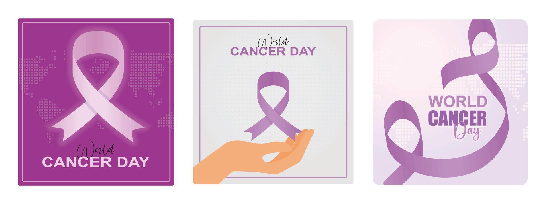 World Cancer Awareness Day with the symbol of pink and purple ribbons. vector