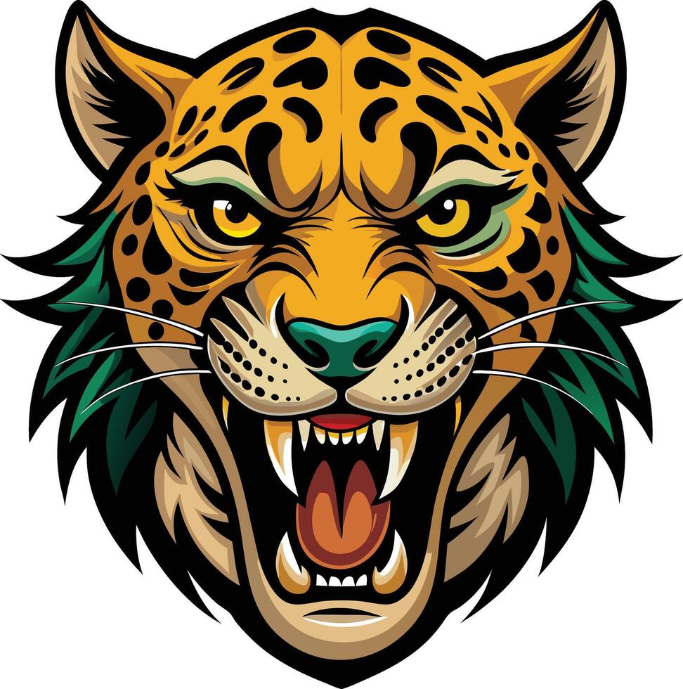 Fierce Roaring Leopard Head Illustration Available on EPS File vector