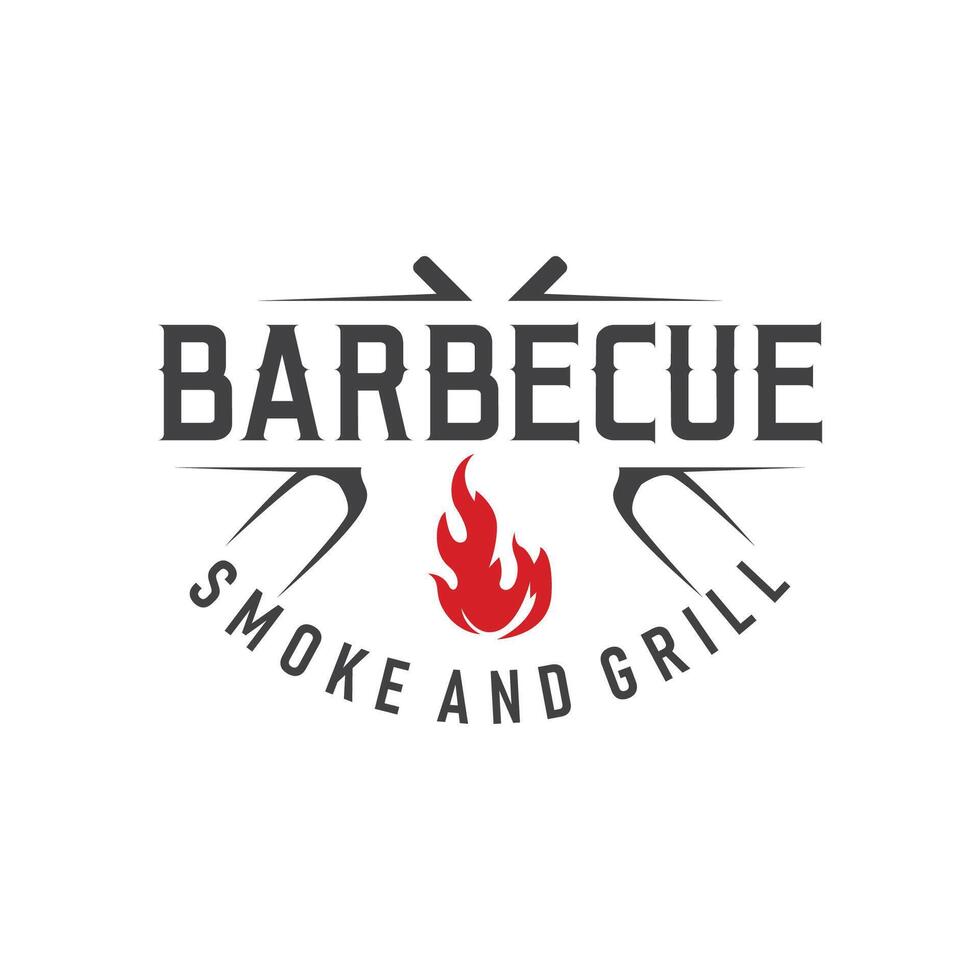 grilled design bbq logo with simple fire barbeque food template illustration vector
