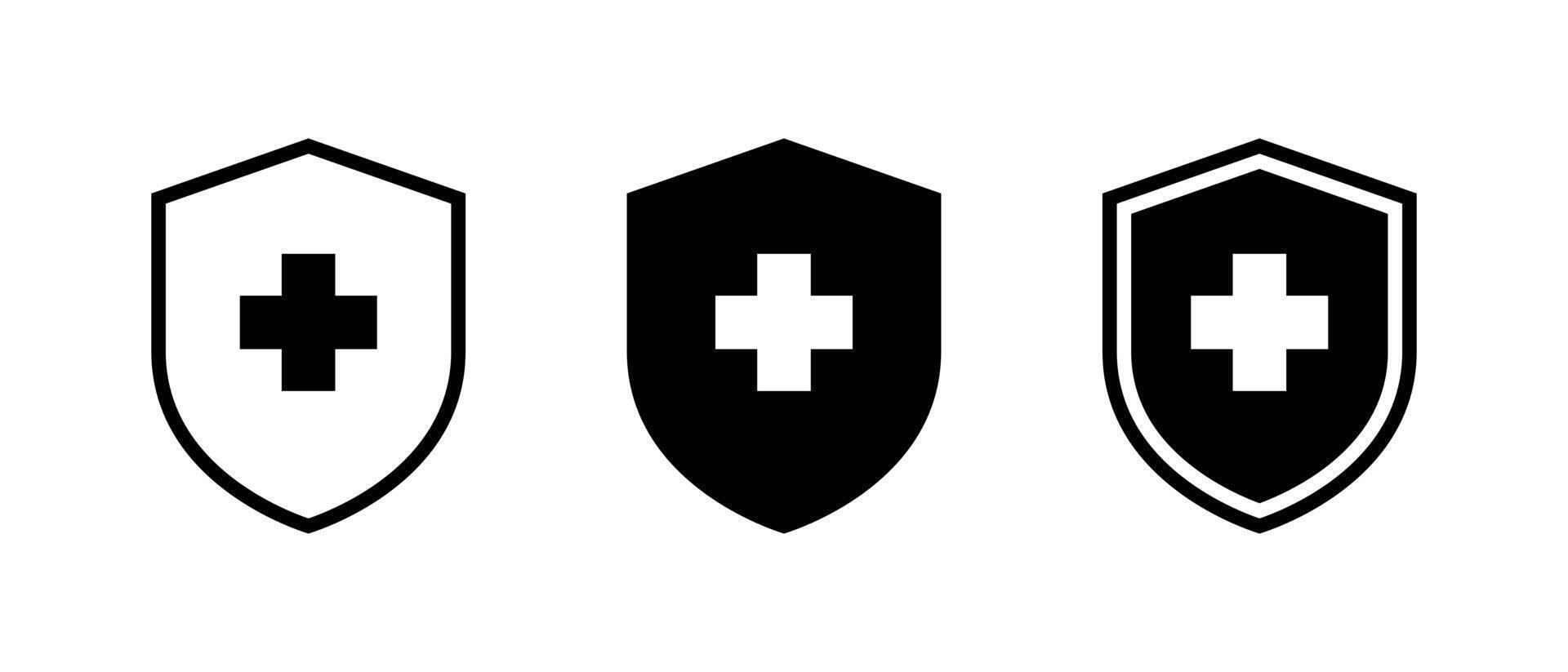 Medical, health shield icon set in generic style. Healthy badge sign symbol vector