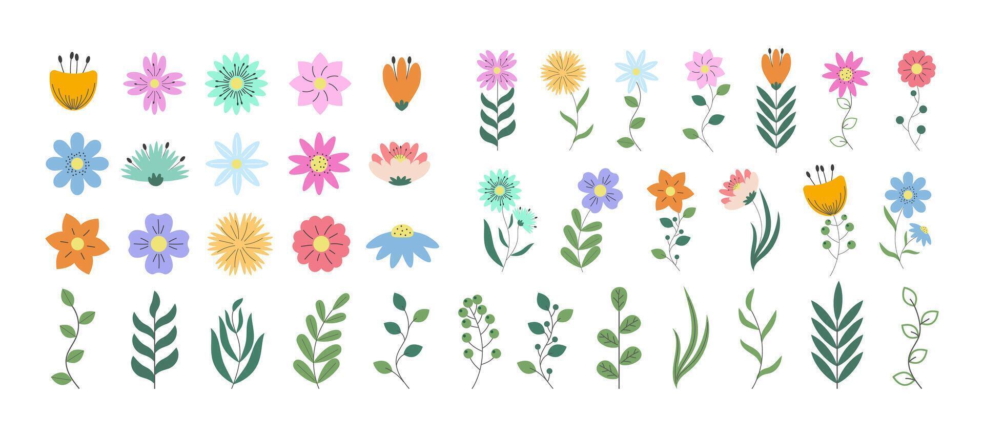 Abstract Flowers and Plants Huge Set. Modern Abstract Origami Floral Botanical Collection in Trendy Style. Plant Elements Design for Spring or Summer Holidays, Poster, Banner, Social Media, Web. vector