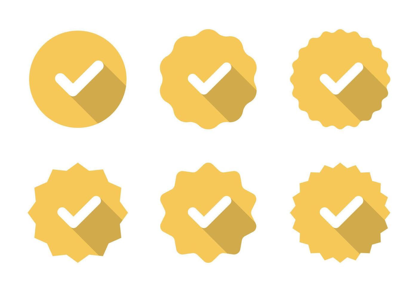 Checkmark badge, verified icon set collection with long shadow. Check mark, tick sign symbol vector