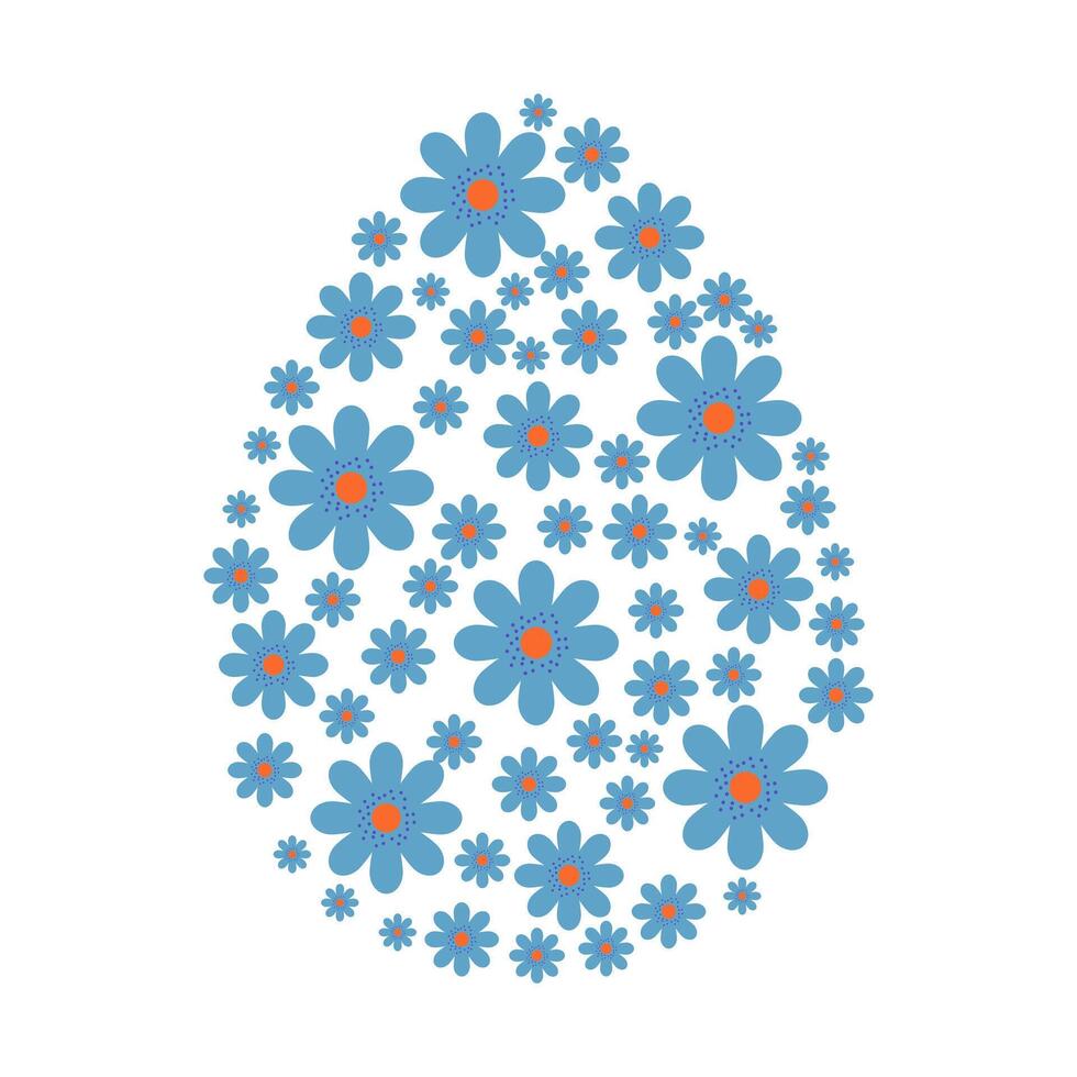 Happy Easter Pattern. Patterned eggs with Cute Blue Flowers. Colorful minimalist design. Abstract Element for Easter. Illustration. vector