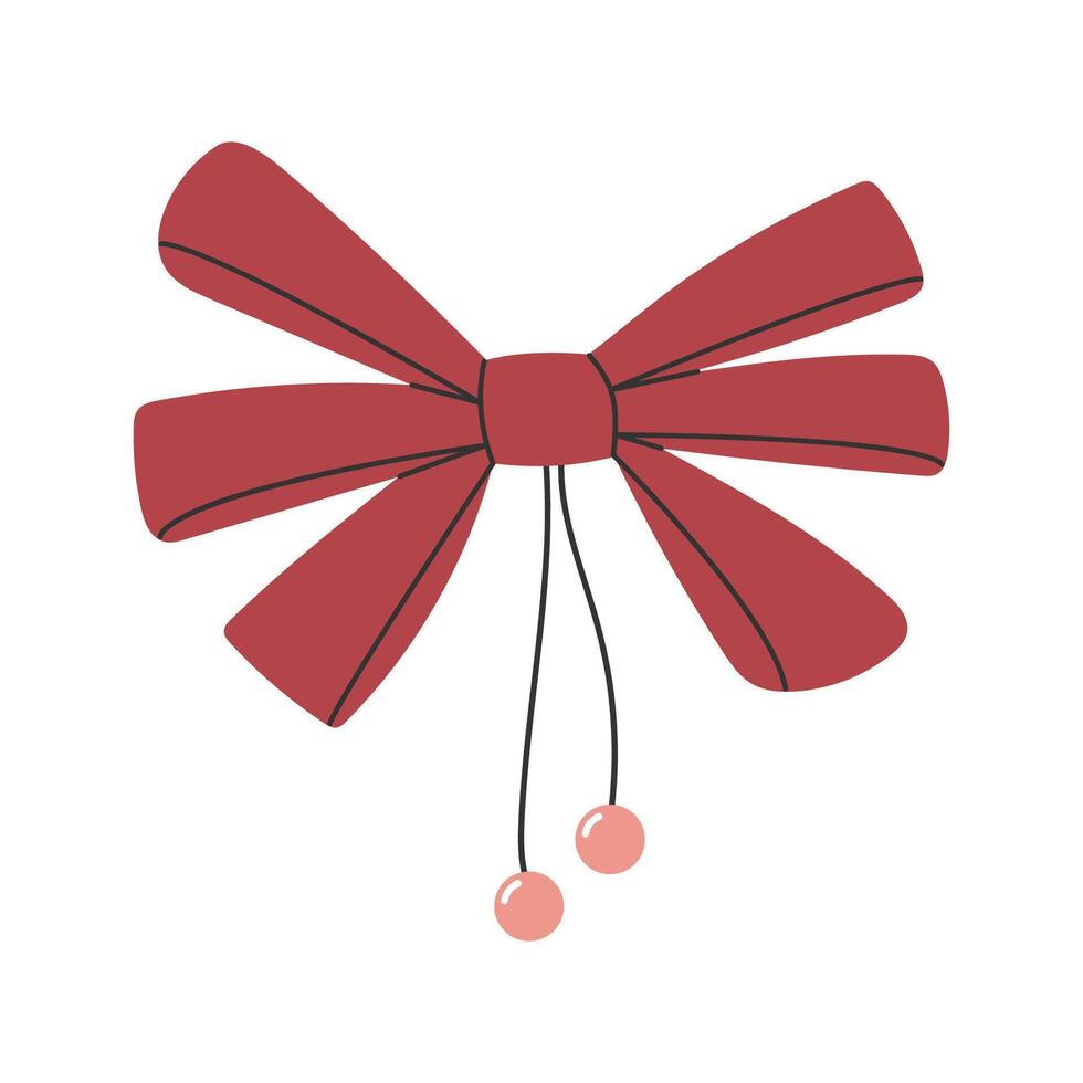 Hand-drawn aesthetic cute ribbon bow with beads vector