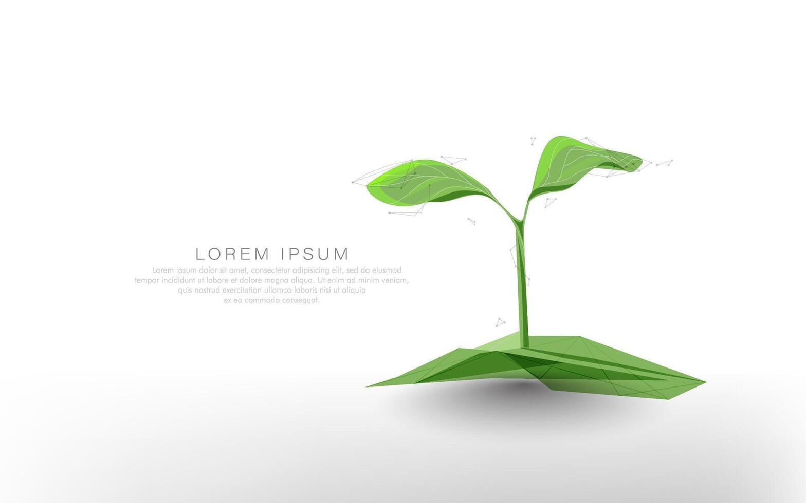 Low Poly Green Sprout Growing from Soil on White Background vector