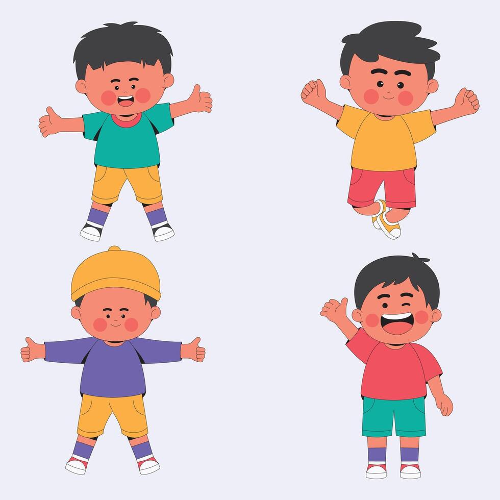 Set Happy Kids Cartoon Character Illustration vector