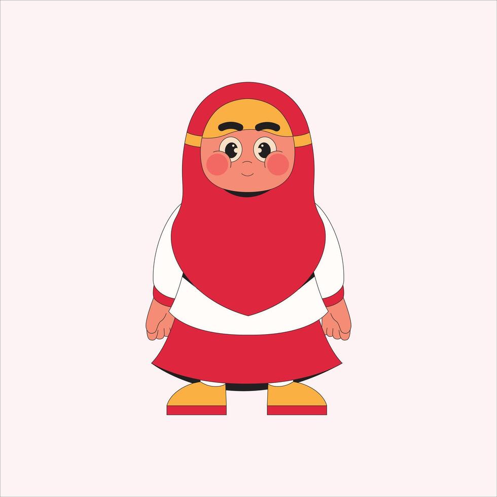 Muslim Girl Student Cartoon Character Illustration vector