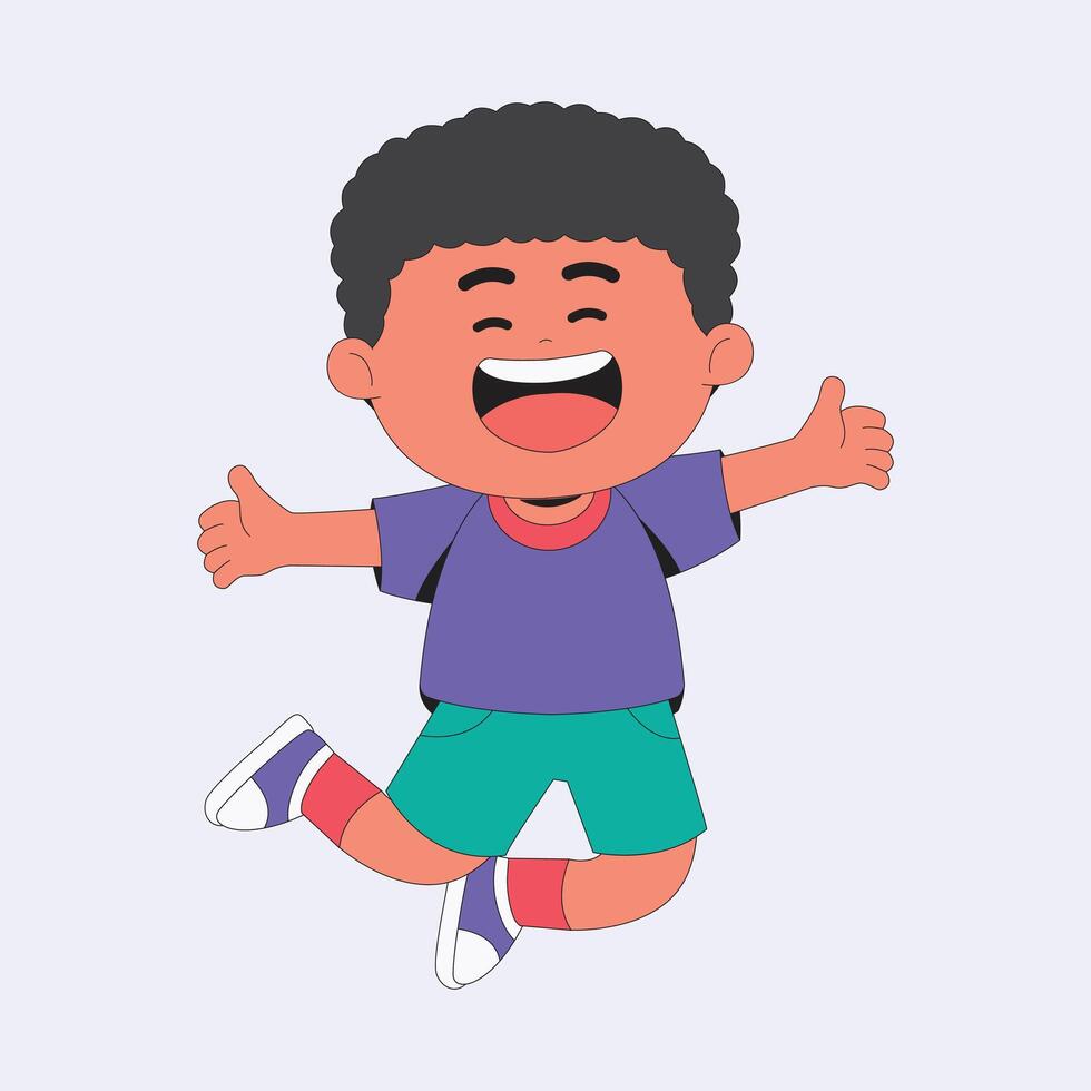 Cute Kid Jumping Cartoon Character Illustration vector