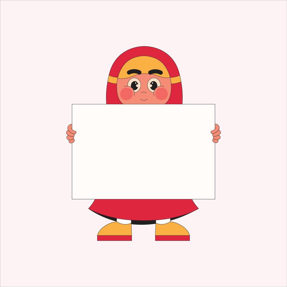 Muslim Girl Student With Blank Sign Cartoon Character Illustration vector
